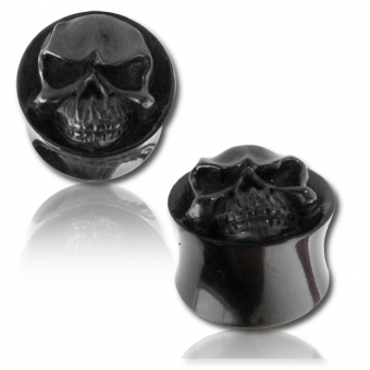 Buffalo horn plug , hand carved death skull