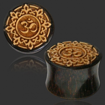 Om ear-plug - teak and tamarind wood