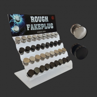 Rough Fake Plug Steel & Black 12/14mm