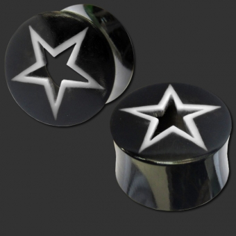 Horn / Bone Inlay Star Plug in 10 sizes