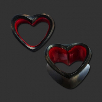 Heart Shaped Wooden Ear Tunnel Red